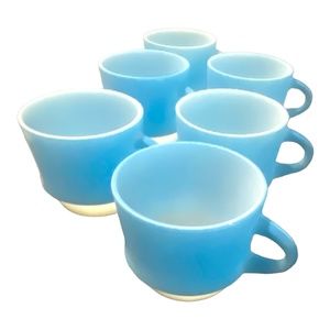 Vintage 6 piece fire king by anchor hocking blue mosaic stacking cups